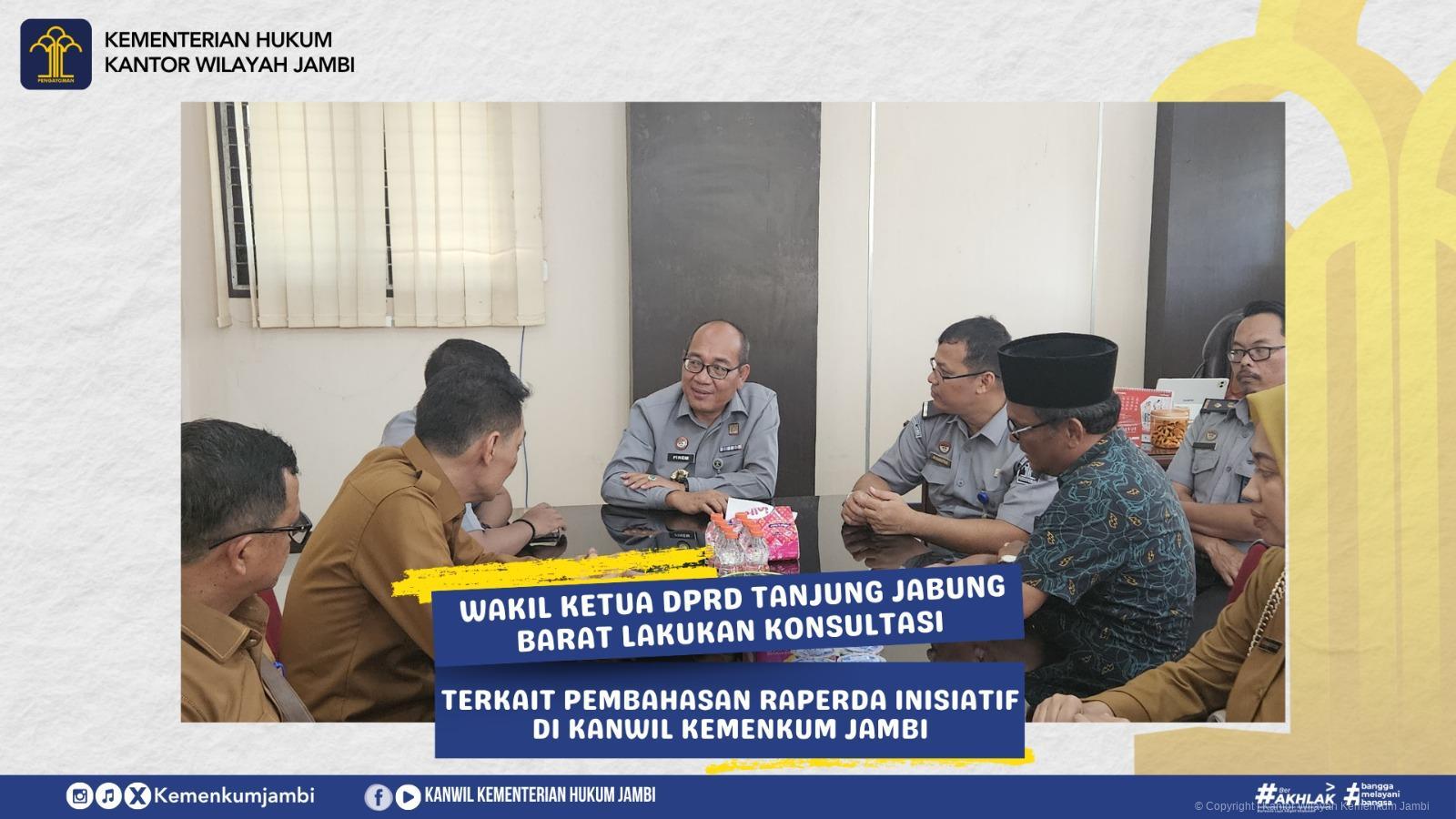 Wakil Ketua DPRD Tanjung Jabung Barat Lakukan Konsultasi Terkait Pembahasan Raperda Inisiatif di Kanwil Kemenkum Jambi
